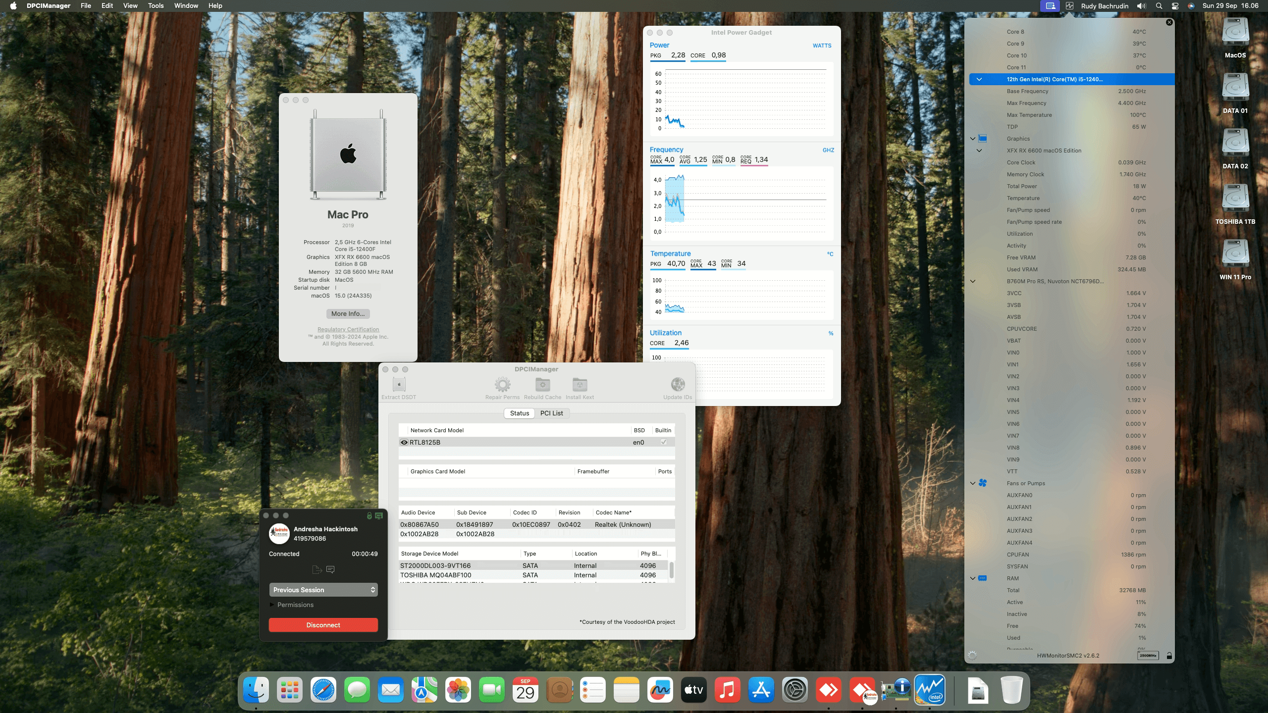 Success Hackintosh macOS Sequoia 15.0 Build 24A335 in Asrock B760M Pro RS + Intel Core i5 12400F + XFX RX 6600